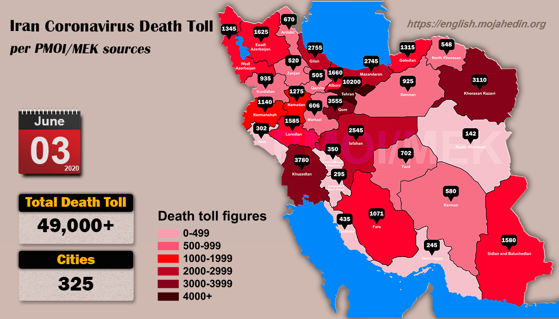 Iran: Coronavirus Death Toll in 325 Cities Exceeds 49,000