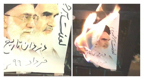 Tehran-Setting-alight-Khamenei-and-Khomeinis-placards-–-June-5-2020