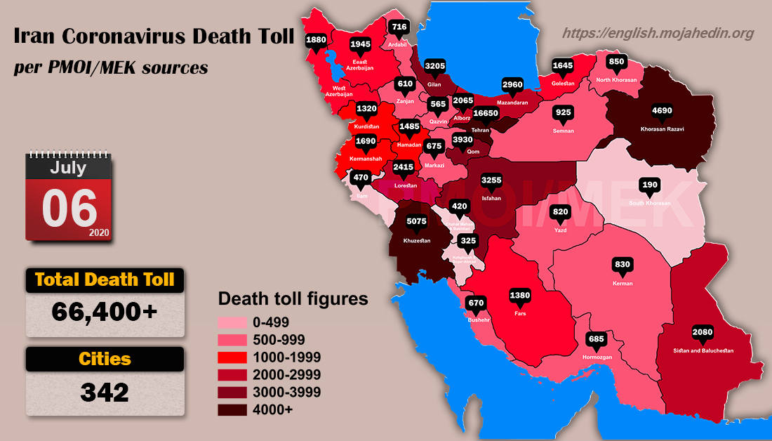 Iran: Coronavirus Death Toll in 342 Cities Surpassed 66,400