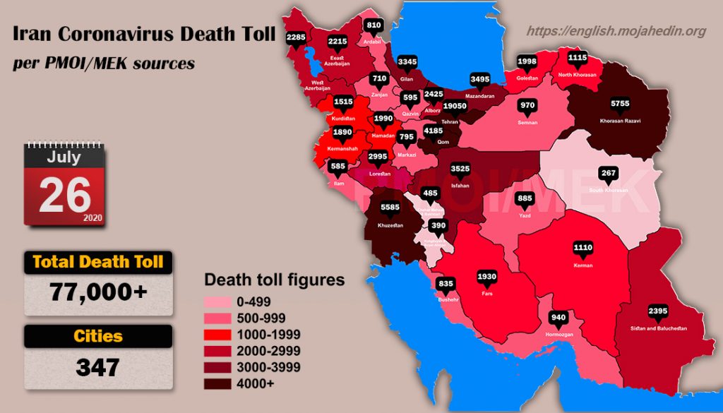 Iran: Coronavirus Death Toll in 347 Cities Exceeds 77,000