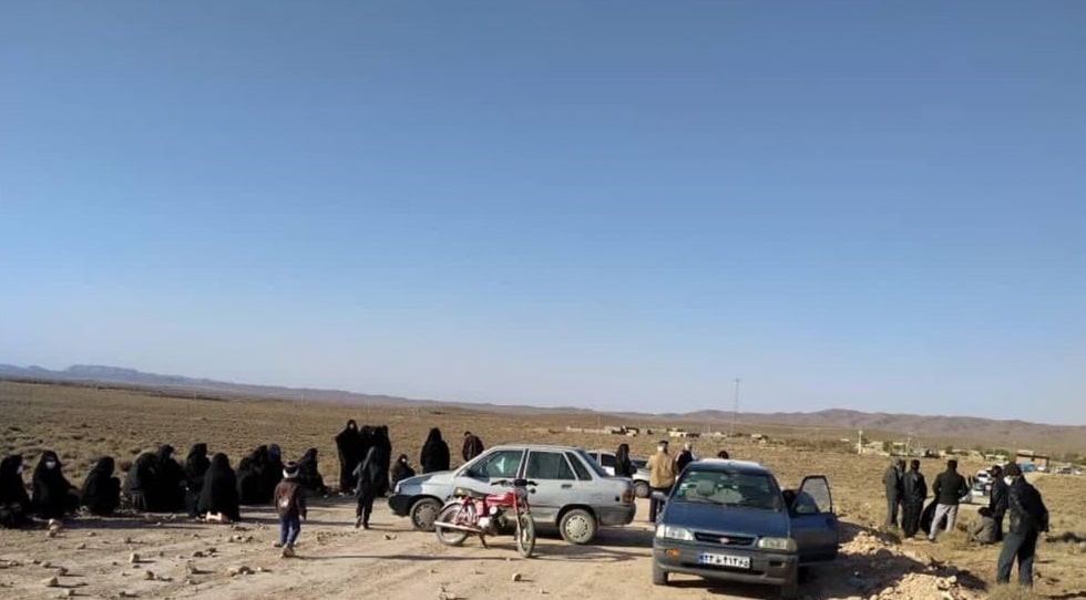 Locals in the village of Banan-e Bala near Zarand County, Kerman Province, hold a protest