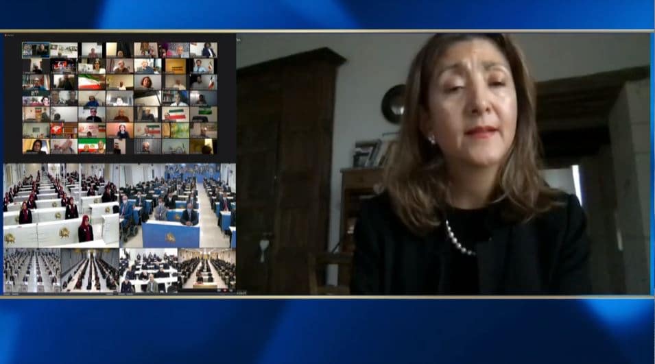 Ingrid Betancourt speaks at the online conference