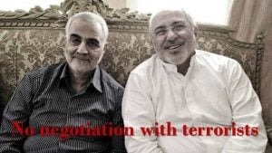 Qassem Soleimani, the killed Qods Force terrorist (left) and the Iranian regime's Foreign Minister, Mohammad Javad Zarif (right)
