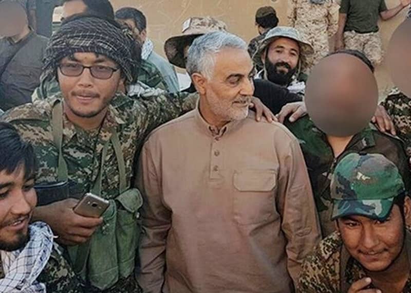Qassem Soleimani, along with members of the Fatemiyoun troops (a Shiite militia affiliated with the Quds Force of Afghanistan) in Syria