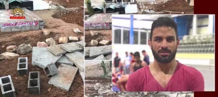 A photo, displaying, how regime thugs have destroyed the grave of the national wrestling hero, Navid Afkari, who was executed last September for taking part in protests against the regime in June 2018- December 2020