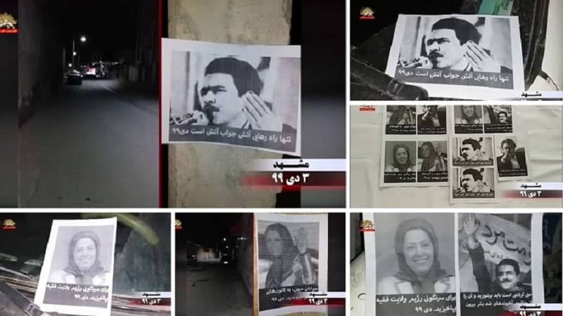Late December, Mashhad – Posting placard of the Resistance’s Leadership across the city by MEK supporters and Resistance Units.
