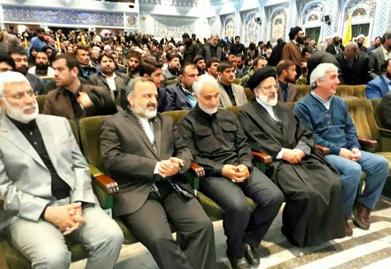 Ebrahim Raisi (2nd from right), Qassem Soleimani (3rd from right) and Abu Mehdi al-Muhandis (1st from left) in a gathering in Mashhad, Iran - 2018