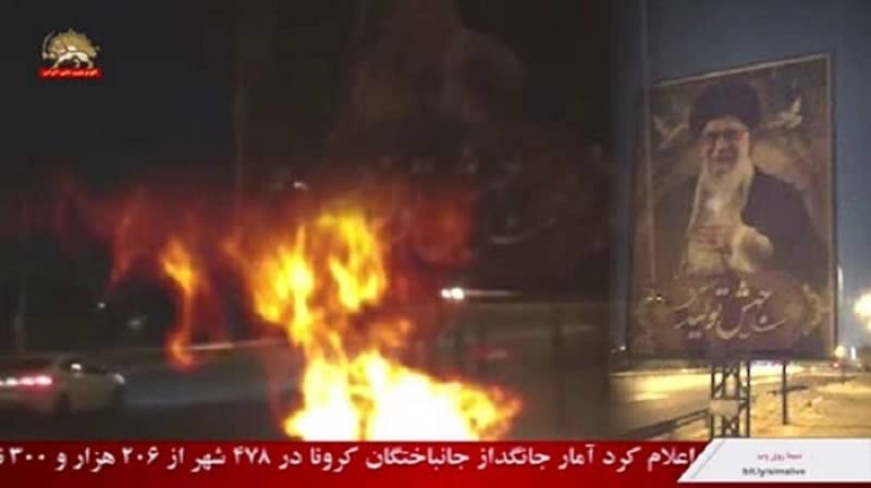 Tehran – Torching large banner of Khamenei – January 25, 2021