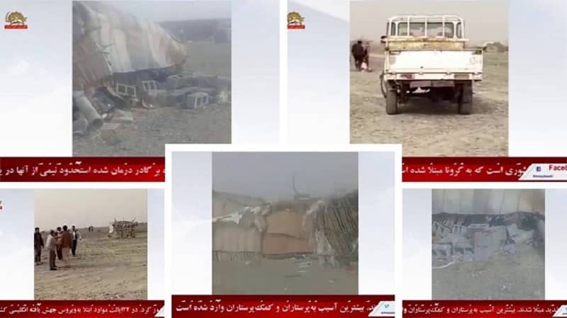 Zarabad district of Konarak – Regime Judiciary agents and SSF destroyed the makeshift shelters of flood-stricked Baluchies, while beating and arresting three locals who were trying to prevent them – January 22, 2021 