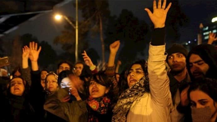 Protests in January 2020 in Tehran, young students call for the overthrowing of the regime supreme leader Ali Khamenei.