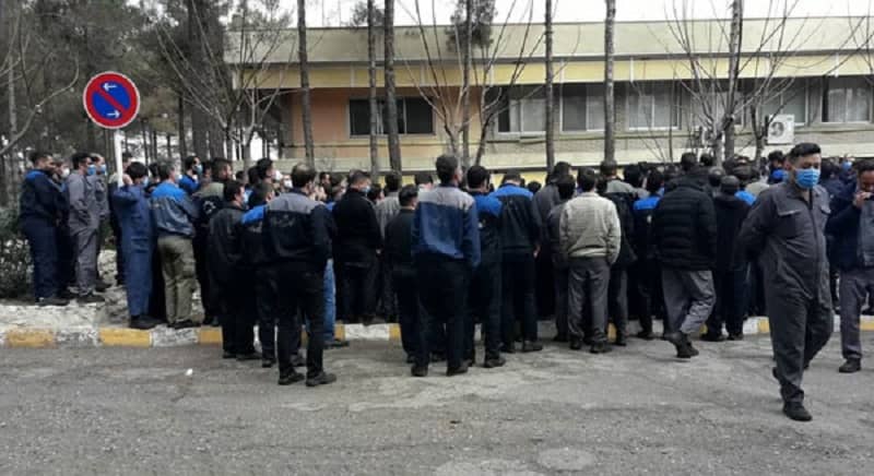 Saveh Pars Tire Factory workers stage a rally in the factory's compound for eighth day