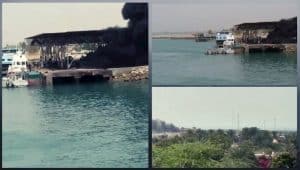 Local Baluch community youths set fire to boats belonging to the regime’s marine police in Kuhestak, Hormozgan province, southern Iran – March 12, 2021