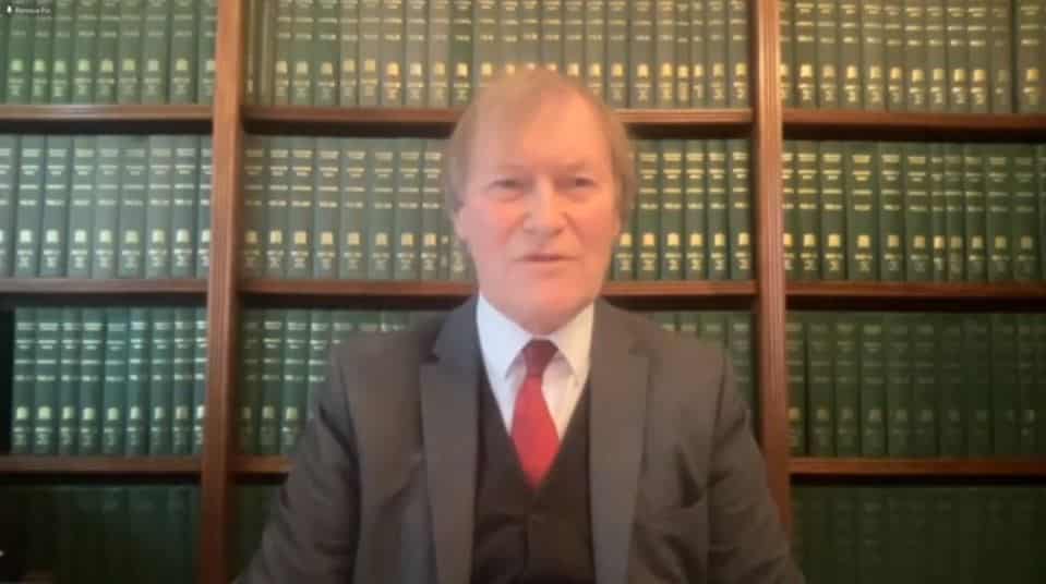 Sir David Amess, speaks at the online conference marking the International Women's Day