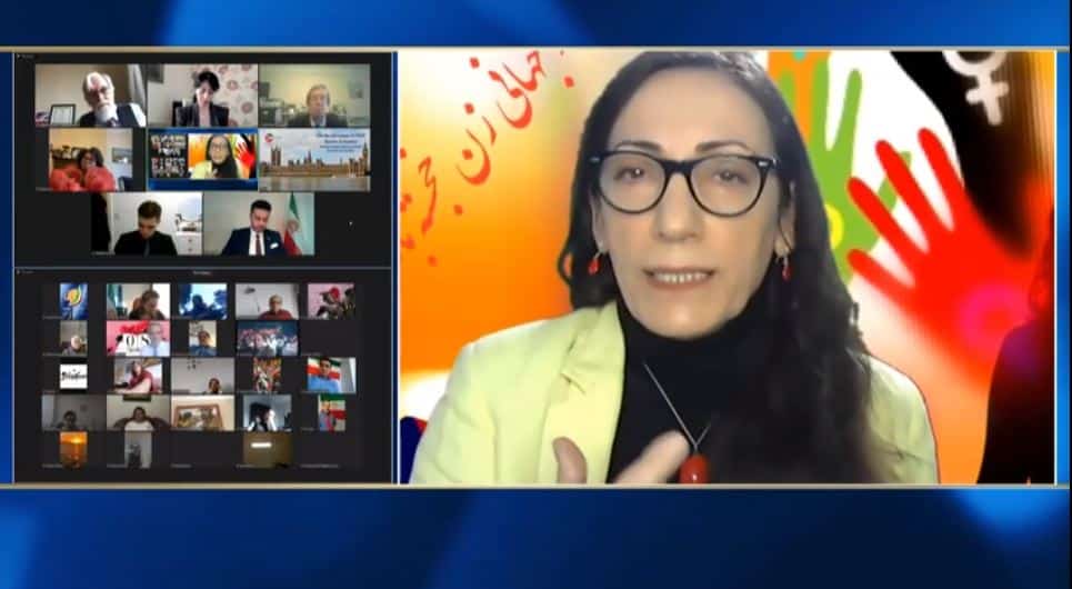 Zinat Mirhashemi, speaks at the online conference marking the International Women's Day