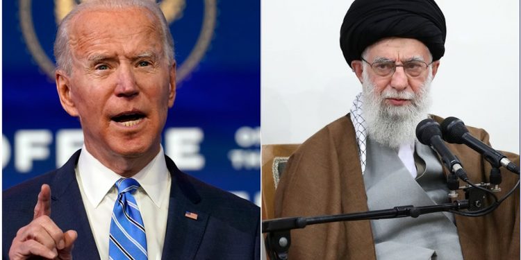 Joe Biden and Ali Khamenei split photo