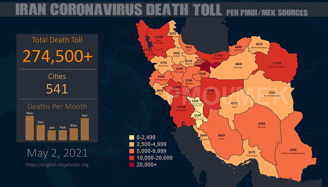 Infographic-PMOI-MEK reports over 274,500 coronavirus (COVID-19) deaths in Iran