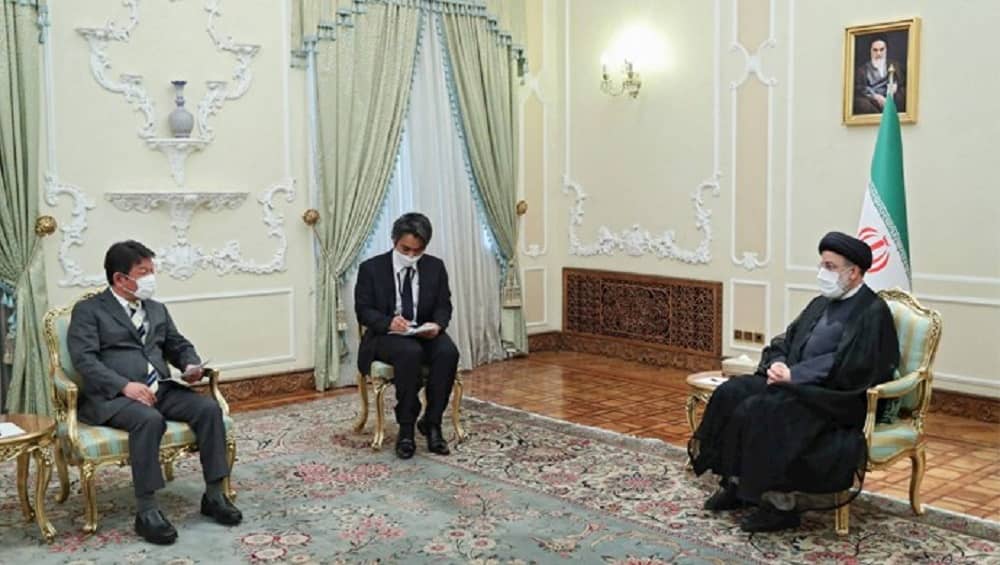 Ebrahim Raisi meets Japanese Foreign Minister Toshimitsu Motegi in Tehran—August 2021