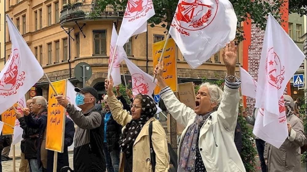 protest amid Hamid Nouri trial in Sweden—August 2021