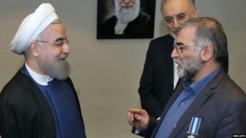 Fakhrizadeh-talking-to-Hassan-Rouhani-after-receiving-a-medal-from-him