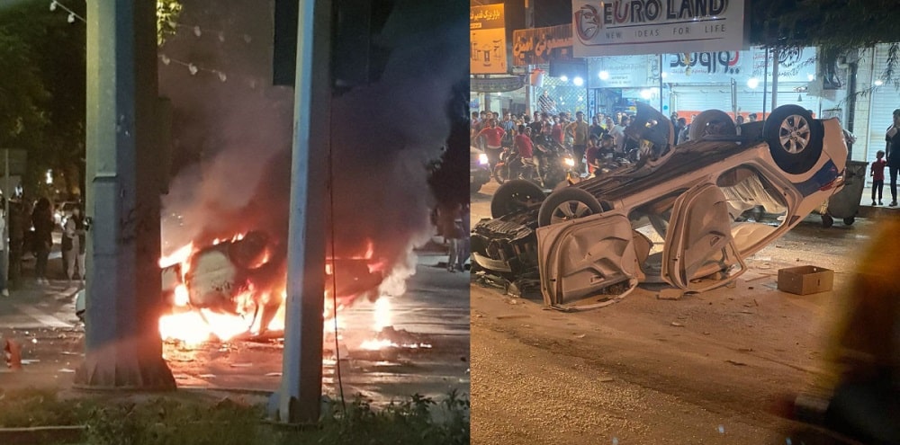 iran-uprising-torched-car