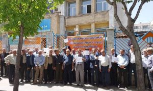 Telecom industry retirees protesting for higher pensions Rasht northern Iran May 8 2023