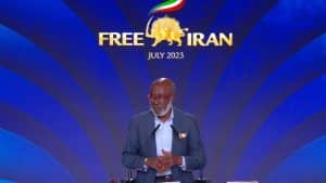 Former Amnesty International SG Pierre Sané gave a speech in support of the Iranian people and Resistance led by NCRI President-elect Maryam Rajavi for prosecuting the mullahs' crimes against humanity and genocide at Free Iran World Summit—Day 3