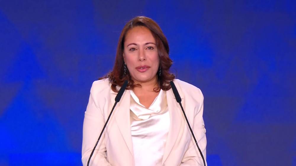 Former Tunisian Minister Seham Badey gave a speech in support of NCRI President-elect Maryam Rajavi for a democratic, secular republic of Iran at Free Iran World Summit—Day 2