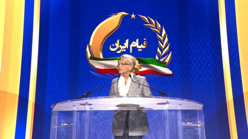 Michèle Alliot Marie at the Iranian Democratic Opposition NCRI's international conference on the one-year anniversary of the nationwide uprising; September 15, 2023