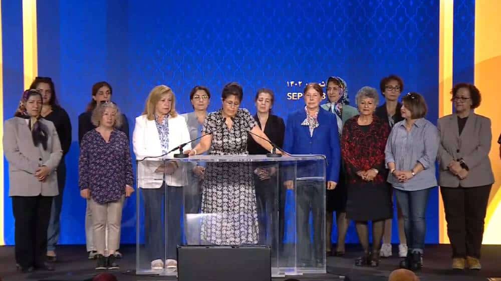 Nina Pessian at the Iranian Democratic Opposition NCRI's international conference on the one-year anniversary of the nationwide uprising; September 15, 2023