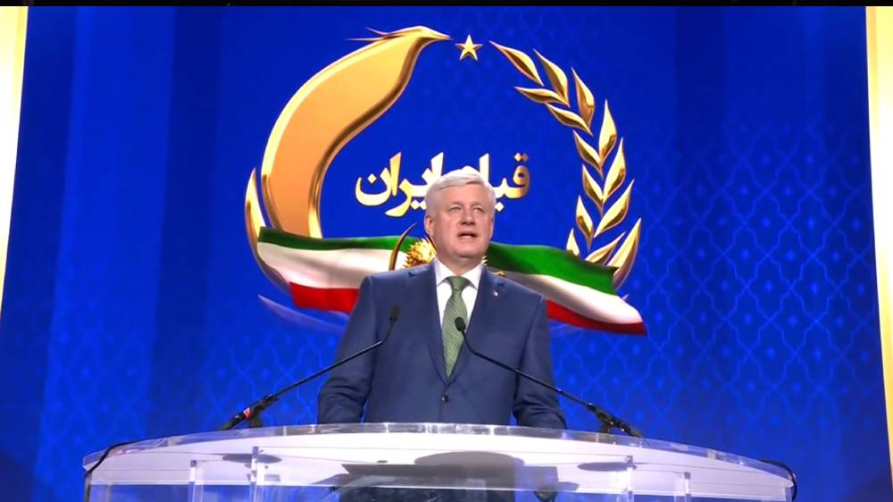 Stephen Harper at the Iranian Democratic Opposition NCRI's international conference on the one-year anniversary of the nationwide uprising; September 15, 2023