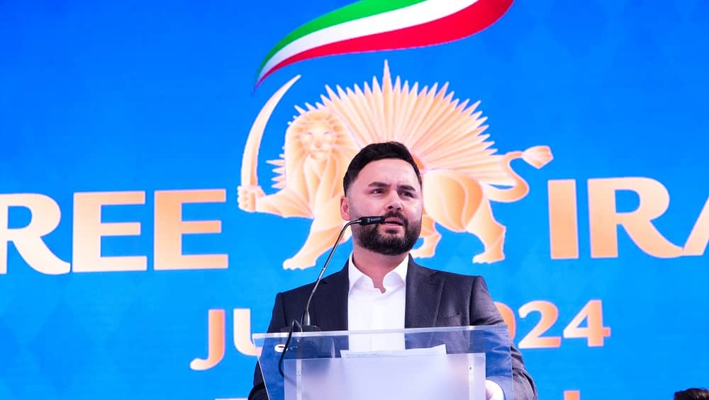 PMOI/MEK supporter Amir Hossain Zabihi gave a speech in support of the Iranian people and their Organized Resistance (NCRI and PMOI) led by Mrs. Maryam Rajavi for a free, democratic, non-nuclear republic of Iran.