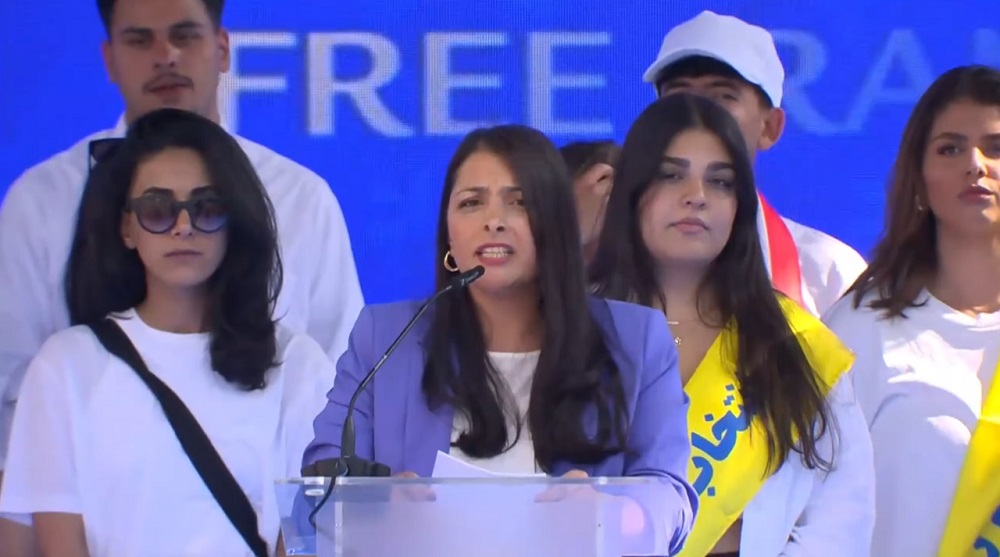 PMOI/MEK supporter Sahar Sanai gave a speech in support of the Iranian people and their Organized Resistance (NCRI/PMOI) led by Mrs. Maryam Rajavi for a free, democratic, non-nuclear republic of Iran.