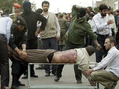 A 25-year-old man receiving a public flogging on August 2007, in Qazvin, 160 kilometers northwest of the capital Tehran.