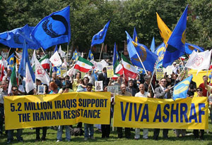 AFP-Iranian-American supporters of the Iranian Resistance and families of Camp Ashraf residents march on September 8, 2008 in Lafayette Park across from the White House in Washington, DC. The demonstrators are demanding continued US protection for 3, 350 members of Iran's main opposition, the People's Mojahedin of Iran.