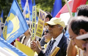 Editor's note: AP photo-Iranian-American supporters of the Iranian Resistance, and families of Camp Ashraf residents, rally across from the White House in Washington, Monday, Sept. 8, 2008.