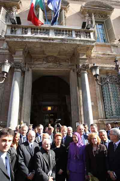 Italy's Senators welcoming Maryam Rajavi outside the Senate Building