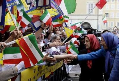 Maryam Rajavi with her supporters at Italian Senate