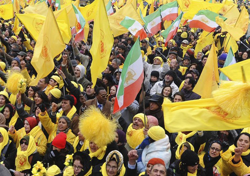 Supporters of Maryam Rajavi, president-elect of the the National Council of Resistance of Iran (NCRI), take part in a rally in Brussels January 27, 2009.