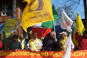 Iranian exiles protest at the Iraqi Embassy for safety of Camp Ashraf residents 