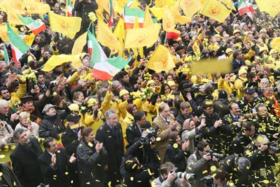Thousands of supporters of the Iranian resistance demonstrate on January 27, 2009 during a rally in front of the European Union council headquarters in Brussels. The rally comes one day after the EU Foreign Ministers decided to remove People's Mojahedin of Iran (PMOI/MEK) from the EU terrorist list. The European Union on 26 January 2009 removed PMOI, from its blacklist, bringing an end to a long legal battle. 