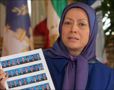 Photo: At a press conference c in Paris on August 11, 2009, Maryam Rajavi, President-elect of the Iranian Resistance shows pictures of members of the People's Mojahedin Organization of Iran (PMOI/MEk) who have been adbducted by the Iraqi forces during attack at the Camp Ashraf.