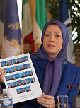 At a press conference c in Paris on August 11, 2009, Maryam Rajavi, President-elect of the Iranian Resistance shows pictures of members of the People's Mojahedin Organization of Iran (PMOI/MEk) who have been adbducted by the Iraqi forces during attack at the Camp Ashraf.