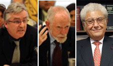 Right to Left: Professor Cherif Bassiouni, President of the International Human Rights Law Institute at De Paul University in Chicago, Honorary President of the International Association of Penal Law in Paris, and Honorary President of the International Committee of Jurists in Defense of Ashraf (ICJDA); Professor Steven M. Schneebaum, senior member of the ICJDA in the United States; and Francois Serres, Executive Director of the ICJDA