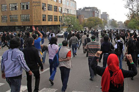 Anti-regime protestors attending a protest in Tehran, Iran, Wednesday, Nov. 4, 2009.