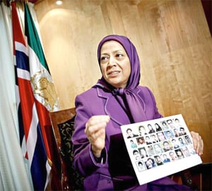 Maryam Rajavi shows up images of people who have fallen as victims of the mullah regime's suppression of unrest in Iran since last summer. “These represent just a few of those killed in recent months," she says. PHOTO: MONICA Strømdahl