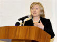 U.S. Secretary of State Hillary Clinton attends a news conference in Doha February 14, 2010. 