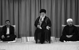 From left: Ahmadinejad, Khamenei and Rouhani