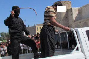 A man being lashed in public in Iran, May 2003