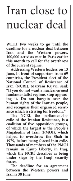 CHURCH TIMES, Iran rally in Paris, June 13, 2015.