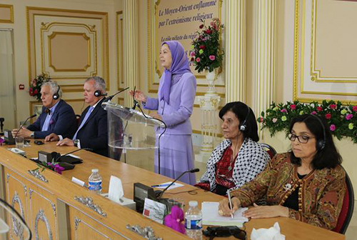  Maryam Rajavi speaking in a conference on June 14, entitled “Middle East Burning in the flames of Religious Extremism